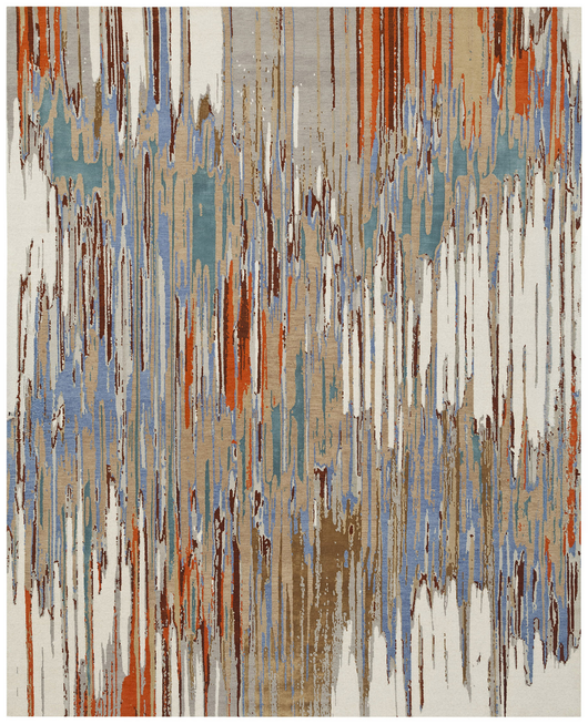 Contemporary Abstract Wool Rug — Cream, Brown, Teal & Orange 10' x 14'