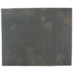 Floral Doodle Grey Wool and Silk Area Rug