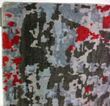 Contemporary Abstract Rug in Silver, Charcoal and Red