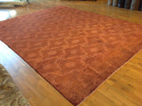 Red Floral Stencil Design Wool and Silk Area Rug