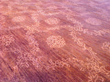 Red Floral Stencil Design Wool and Silk Area Rug