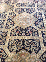 Beige and Black Agra Design Wool Area Rug