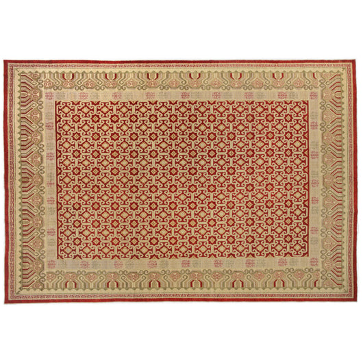 Red and Beige Traditional Style Wool Area Rug