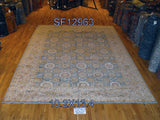 Blue Floral Wool Area Rug with Pink and Gold