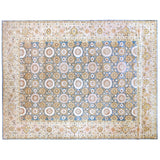 Blue Floral Wool Area Rug with Pink and Gold