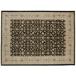 Black Pakistani Traditional Style Wool Area Rug