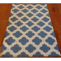 Blue and Cream Flat Weave Rug