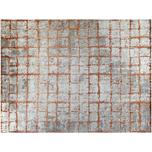 Grid Rust and Silver Rug