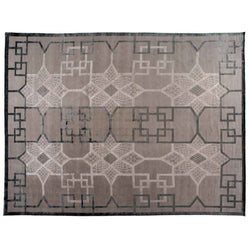 Art Deco Style Area Rug in Black, Taupe and Silver