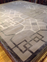 Art Deco Style Area Rug in Black, Taupe and Silver