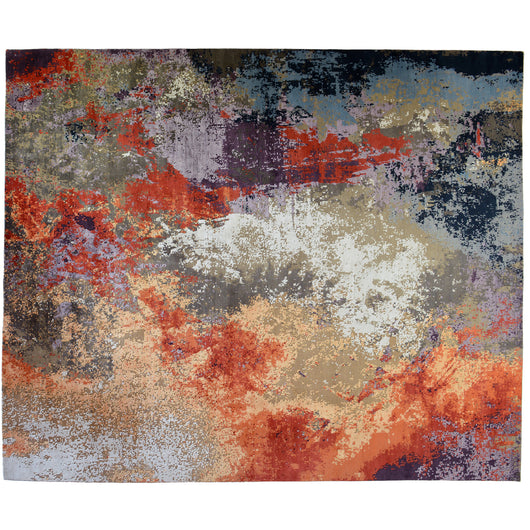 Abstract Rust and Silver Rug