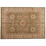 Traditional Pakistani Green and Beige Floral Rug