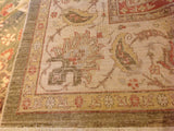 Traditional Pakistani Green and Beige Floral Rug