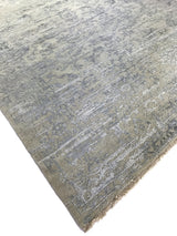 Ivory and Turquoise Transitional Wool Rug