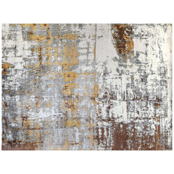 Contemporary Abstract Rug in Silver, Gold and Ivory