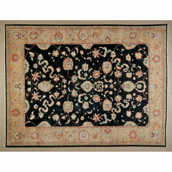 Beige and Black Traditional Wool Area Rug