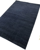 Blue Wool Loop and Cut Graph Check Area Rug