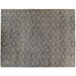 Silver Blue Floral Stencil Design Wool and Silk Rug