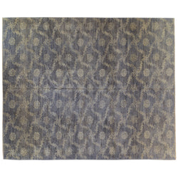 Blue Floral Stencil Design Wool and Silk Area Rug
