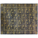 Purple Floral Stencil Design Wool and Silk Area Rug